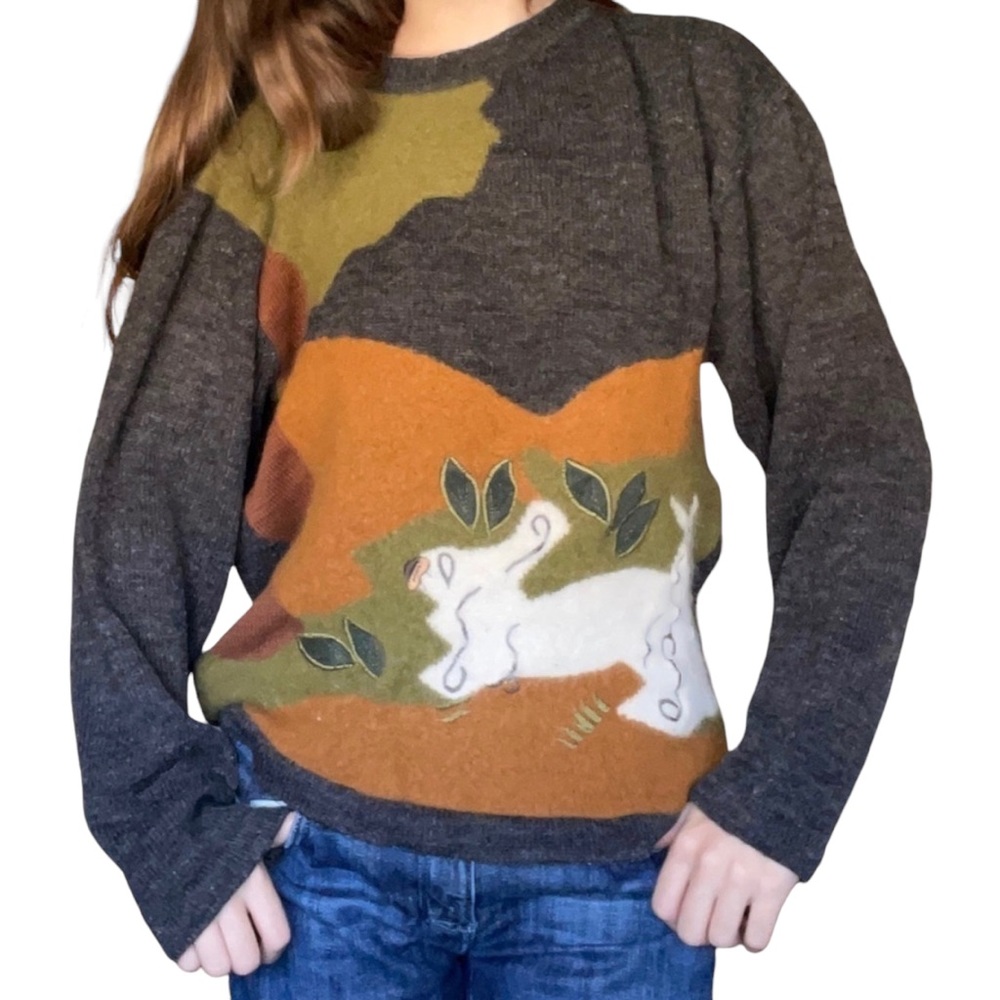 Vintage Signe Incognito Lambs Wool Abstract Art To wear Earth Toned Lamb Sweater